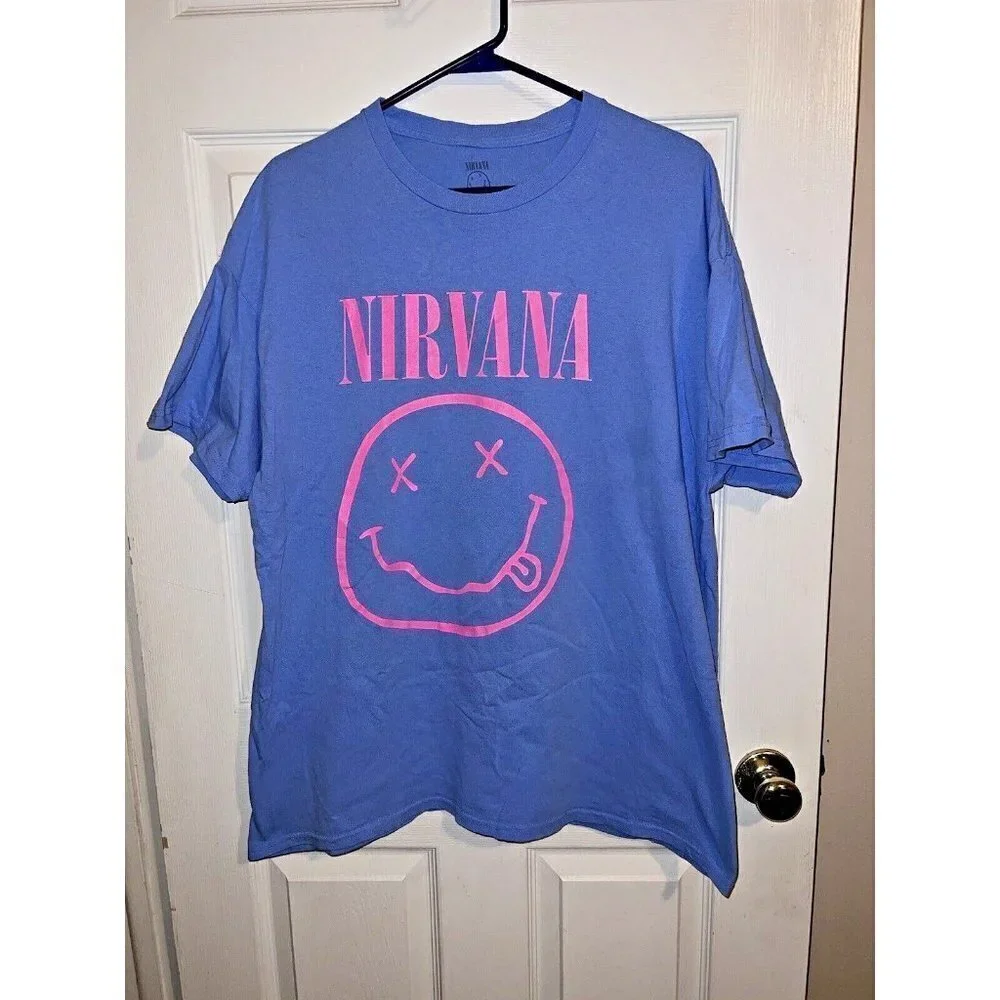 NIRVANA Short-Sleeve Neon Smile Boyfriend Graphic Crewneck T-Shirt Sz XL